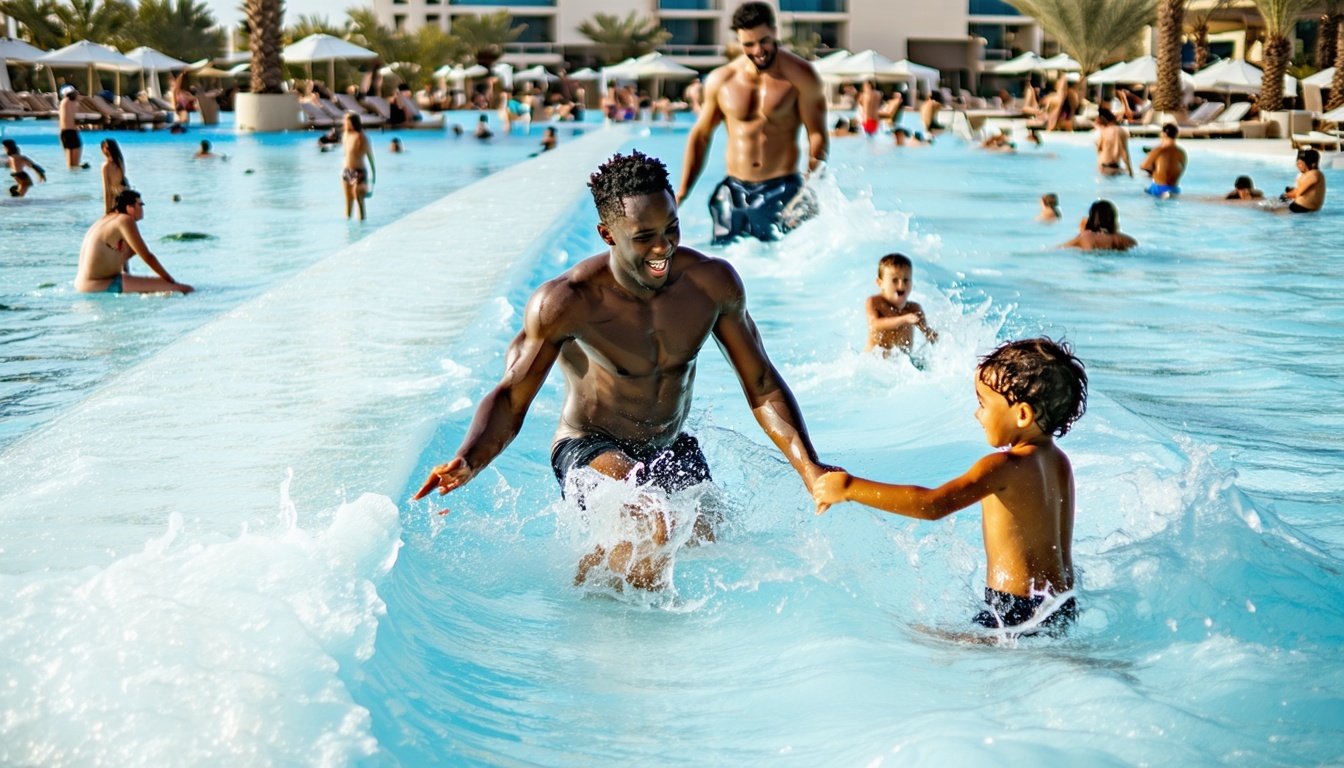 Family enjoying the wave pool in Dubai